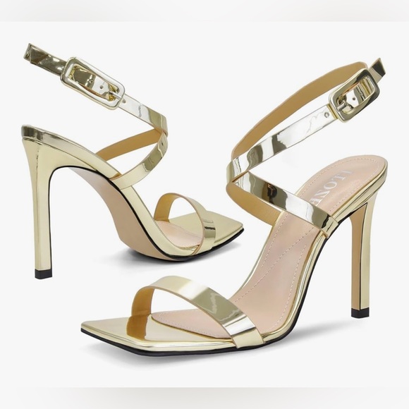 Itozer Shoes - ITOZER Womens Gold Square Open Toe Crossover Strap High Heel Shoes NEW Size 6.5